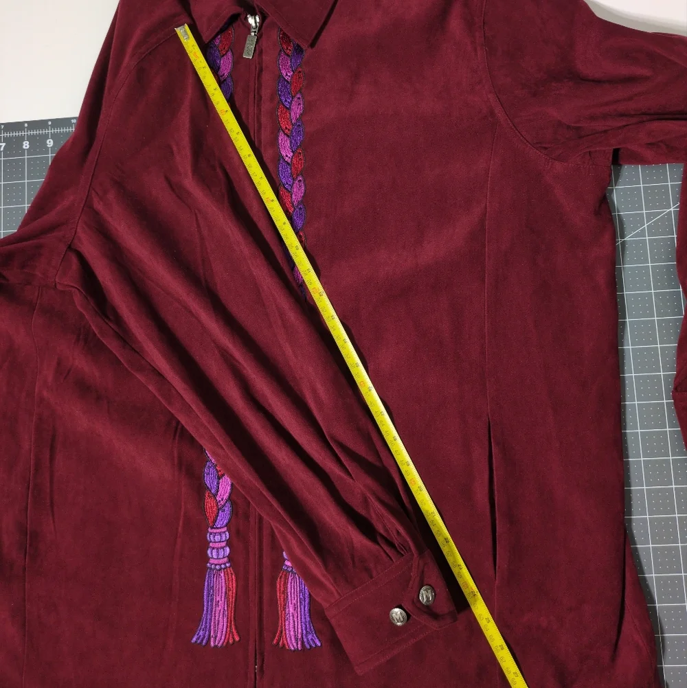 Bob Mackie Zippered Jacket 2X Wearable Art Cranberry Embroidery Tassels Lined - Picture 13 of 14